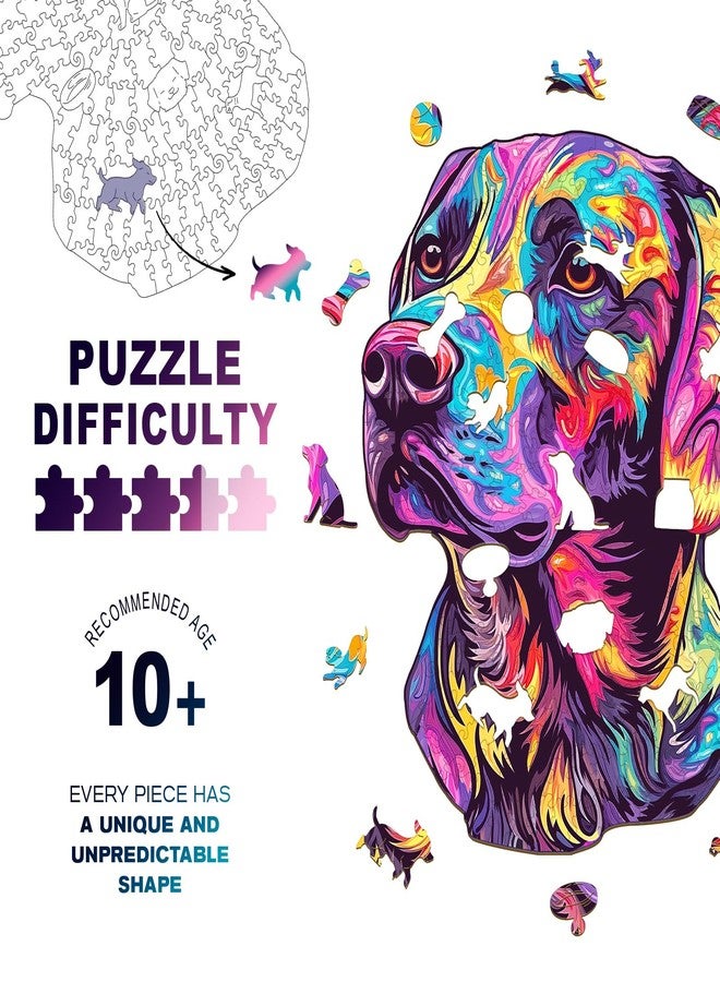 Purdicra Wooden Puzzles for Adults - Painted Labrador Wooden Jigsaw Puzzle, Unique Animal Shaped Wood Puzzles Adult, Christmas Birthday Gifts for Friends/Family, Home Decor 11.4 * 9.7in 157pcs - Image 4